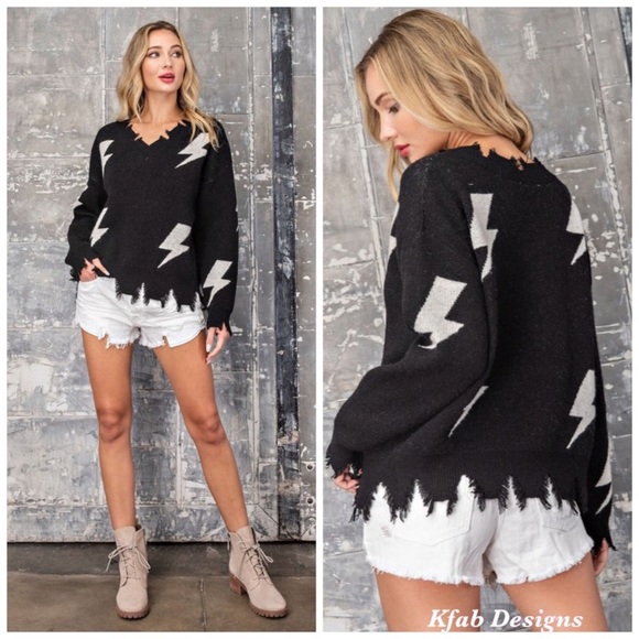 HOST PICK 🥳🥳🥳Distressed Lighting Bolt Sweater - Picture 2 of 6